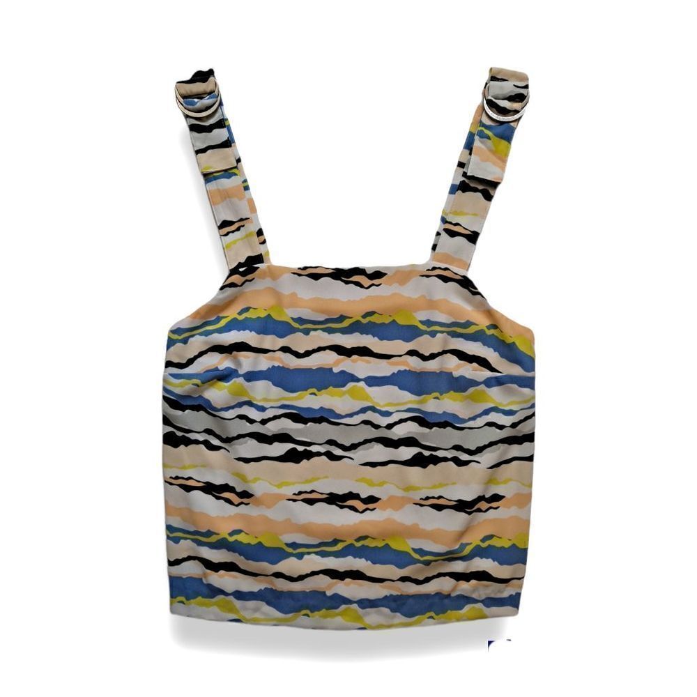 Kensie Sleeveless Square Neck Top Black Blue Yellow Stripes XSmall